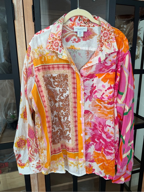 Calypso St. Barth Tops - Calypso St. Barth button down shirt vibrant patchwork mixed print floral paisley